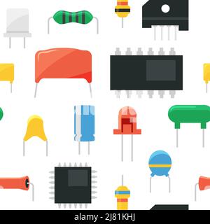Electronic component pattern. Seamless print with conductor and semiconductor transistor diode capacitor elements. Vector texture Stock Vector