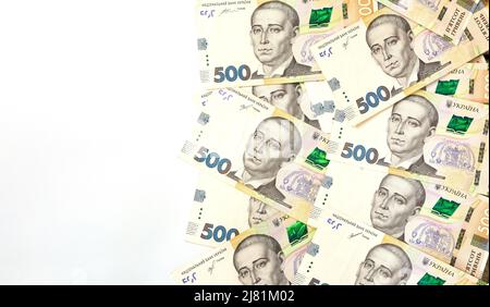 Ukrainian 500 hryvnia. Denominations banknotes on a white background ...