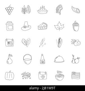 Thanksgiving hand drawn linear doodles Stock Vector