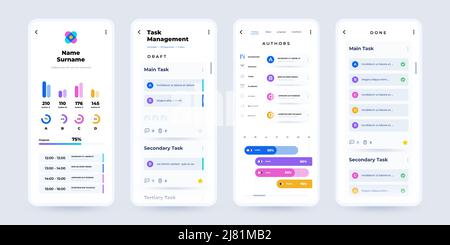 Phone planner app. Task manager and project schedule mobile application interface with task plan dashboard. Vector infographic design Stock Vector