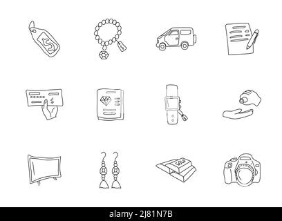 pawnshop doodles isolated on white Stock Vector