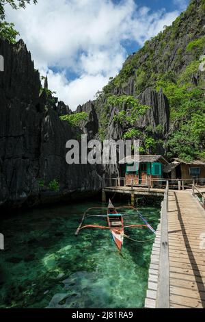 Coron, Philippines - May 2022: Views of the Barracuda lake in Coron on May 9, 2022 in Palawan, Philippines. Stock Photo