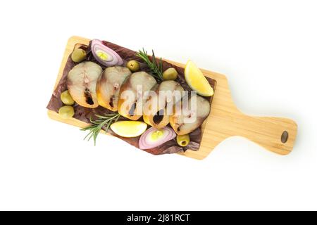 Tasty smoked mackerel isolated on white background Stock Photo