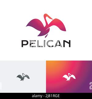 Beautiful Pelican Spread Wings Exotic Bird Silhouette Logo Stock Vector