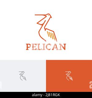 Pelican Open Beak Exotic Bird Monoline Logo Template Stock Vector
