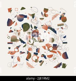 Abstract vector graphics design made with generative art approach using different geometric shapes and bold forms for poster, cover, art, presentation Stock Vector