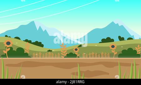 Nature Mountain valley summer scenery, landscape background vector Stock Vector