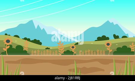 Nature Mountain valley summer scenery, landscape background vector Stock Vector