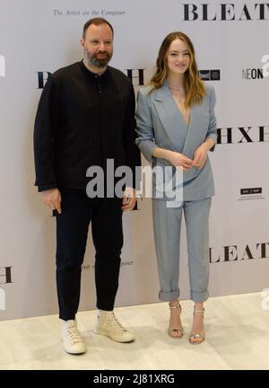 Actress Emma Stone, right, and Greek director Yorgos Lanthimos arrive for the screening of 'Bleat' (or 'Vlihi' in Greek) at the Greek National Opera in Athens Stock Photo