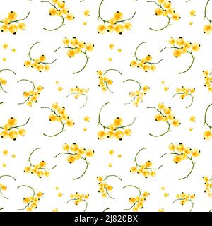 Pattern Yellow currant Watercolor seamless hand-drawn illustration isolated on a white background Stock Photo