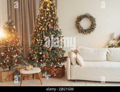 New Year's decor, interior decoration in warm colors for the holiday Stock Photo