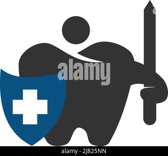 Sword and Shield dental logo Icon Illustration Brand Identity Stock Vector