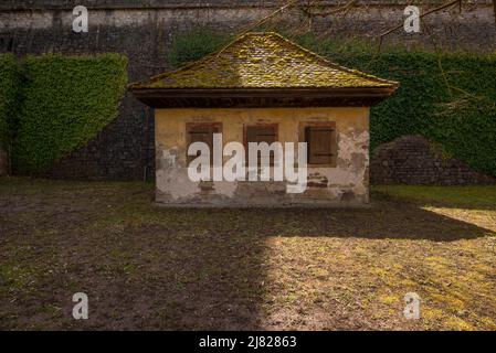 Small guard's hut outside the main entrance to Marienberg Castle at Wurzburg, Germany. Stock Photo