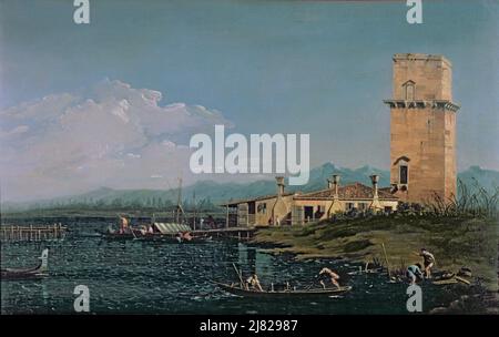 The Tower at Marghera by Canaletto, (Giovanni Antonio Canal) (1697-1768); Galleria degli Uffizi, Florence, Tuscany, Italy; Italian,  out of copyright. Stock Photo