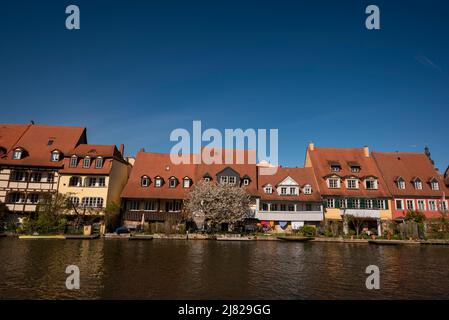A row of private houses along a Main river canal in Bamberg, known as Klein Venedig, or Little Venice. Stock Photo