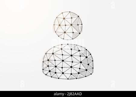 User avatar 3d low poly symbol with connected dots. Teamwork, businessman design vector illustration. Profile polygonal wireframe Stock Vector