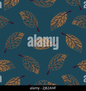 Seamless vector pattern with falling leaves on dark blue background. Simple modern nature wallpaper design. Decorative botany texture fashion textile. Stock Vector