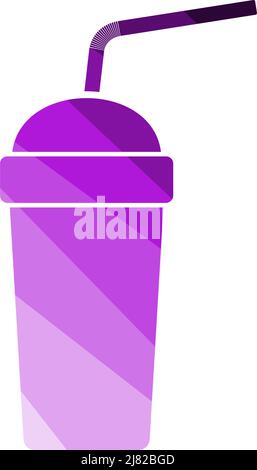 Disposable Soda Cup And Flexible Stick Icon. Flat Color Ladder Design. Vector Illustration. Stock Vector