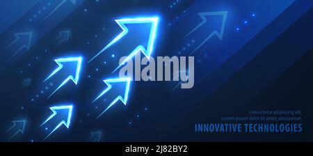 Up arrows on deep blue background space with one big arrow. Stock Vector