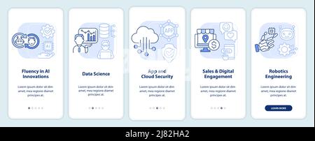 In demand skills in IT industry light blue onboarding mobile app screen Stock Vector