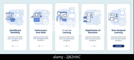Emerging skills in development light blue onboarding mobile app screen Stock Vector