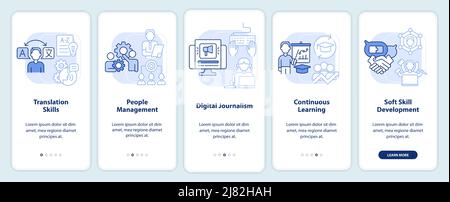 Must-have skills to put in CV light blue onboarding mobile app screen Stock Vector