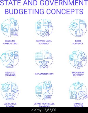 State and government budgeting blue gradient concept icons set Stock Vector