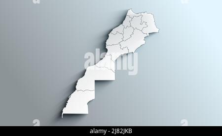 Country Political Geographical Map of Morocco with region with Shadows Stock Photo