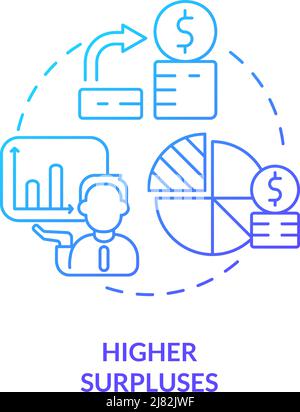 Higher surpluses blue gradient concept icon Stock Vector
