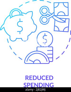 Reduced spending blue gradient concept icon Stock Vector