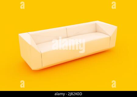 Yellow background, solid color style interior scene with light colored sofa in the scene. 3D rendering. Stock Photo