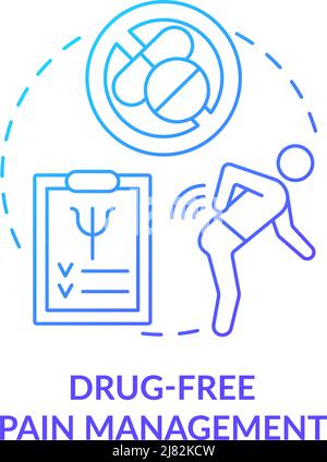 Drug free pain management blue gradient concept icon Stock Vector