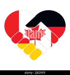 Handshake symbol in the colors of the national flags of Canada and Germany, forming a heart. The concept of peace, friendship. Stock Vector