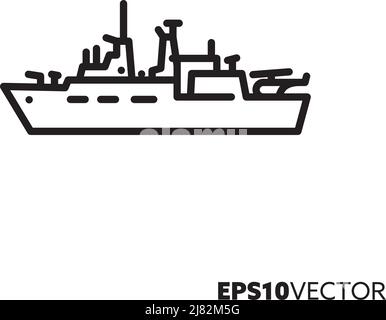 Frigate vector line icon. Navy ship outline symbol. Stock Vector