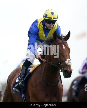 Desert Crown ridden by Richard Kingscote wins The Al Basti Equiworld Dubai Dante Stakes during day two of the Dante Festival 2022 at York racecourse. Picture date: Thursday May 12, 2021. Stock Photo