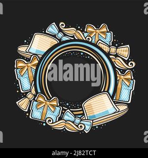 Vector frame for Father's Day with empty copy space for text, round decorative price tag with illustrations of brown mens hat, blue bow tie and cartoo Stock Vector