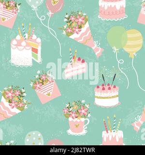 Fun hand drawn party seamless background. Great for birthday parties, textiles, banners, wallpapers, wrapping - vector design Stock Vector