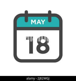 May 18 Calendar Day or Calender Date for Deadline and Appointment Stock Vector