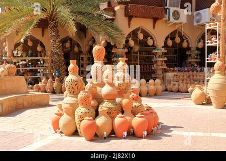 March 17 2022 - Nizwa in Oman: Handicraft products in the ancient Souq Stock Photo