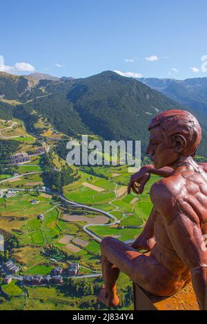 A Man Statue in Roc del Quer Observation deck during a sunny spring day in Canillo, Andorra Stock Photo