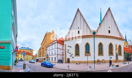 PRAGUE, CZECH REPUBLIC - MARCH 5, 2022: Panorama of Bethlehem Square with historic Bethlehem Chapel, on March 5 in Prague Stock Photo