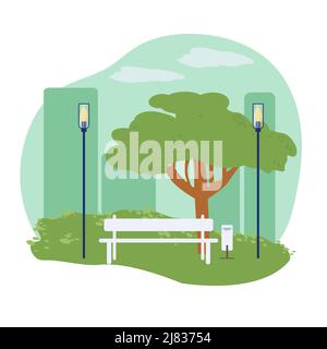 Flat cartoon scenery objects,city park elements vector illustration concept Stock Vector