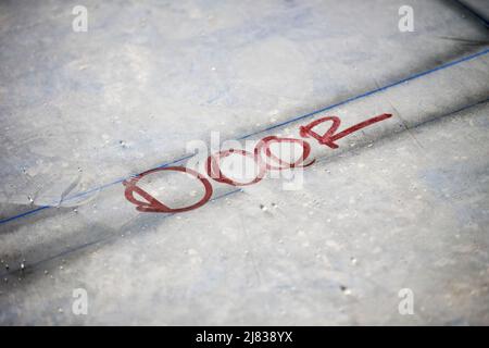 Floorplan outlining on the floor of an apartment complex under construction Stock Photo