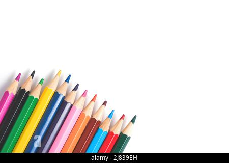 Set of colored pencils on white background Stock Photo
