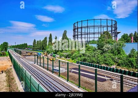 Berlin, Germany - May 11, 2022: Railway construction site in Berlin as preparation for the expansion of the railway line between Berlin and Dresden. I Stock Photo