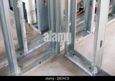 Galvanized Steel framing components installed on the indicated floor outlining in a new constructed apartment multiplex building Stock Photo