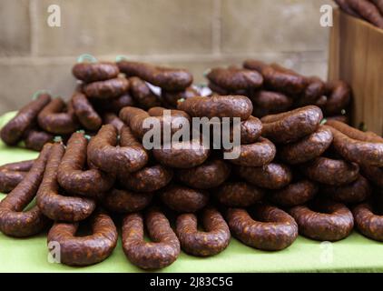 Detail of typical spanish sausage, dried meat Stock Photo