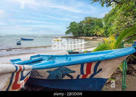 Fishing boats in harbour, Playa Puerto Viejo de Talamanca, Puerto Viejo de Talamanca, Limón Province, Republic of Costa Rica Stock Photo