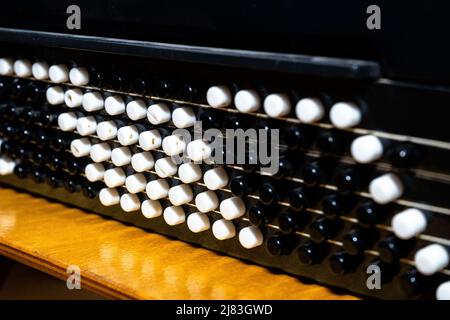 Accordion keys close up. Music instrument. Black and white. Stock Photo