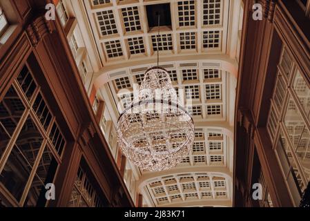 A chandelier in the Mädler Passage in Leipzig decorated for Christmas for the holidays. Stock Photo